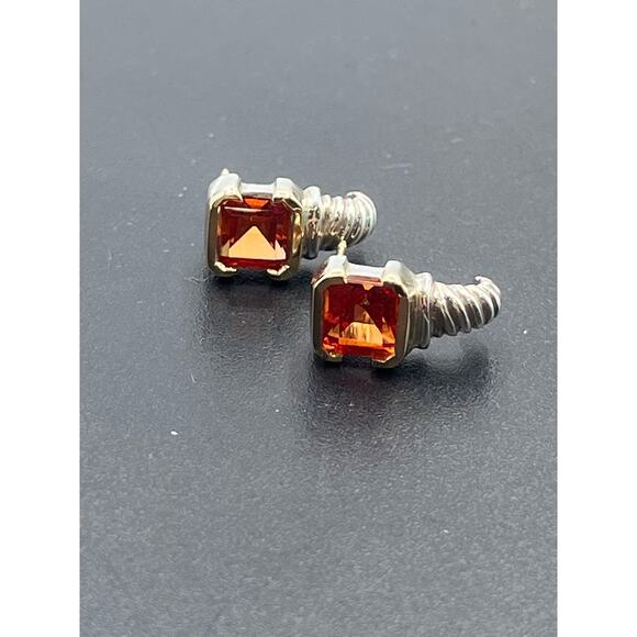 Signed Orange Citrine Sterling Silver 925, 14K yellow Gold Accent Shrimp Earring - Picture 14 of 14
